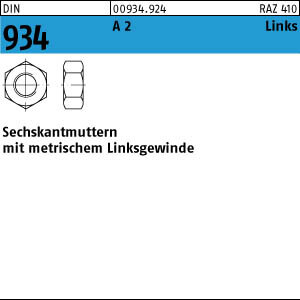 100 Edelstahl V2A Linksgewinde Sechskantmuttern DIN 934 A2 M6