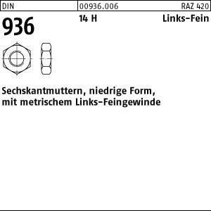 100 Sechskantmuttern DIN 936 14 H M10x1 -LH Stahl
