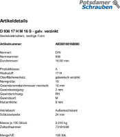 100 Sechskantmuttern DIN 936 17H M16 verzinkt Stahl