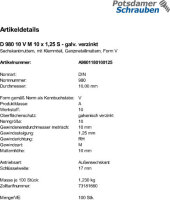 100 Sechskantmuttern DIN 980 10 V M10x1,25 verzinkt Stahl