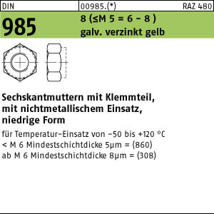250 Sechskantmuttern DIN 985 Kl. 8 gelb verzinkt M12