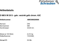 50 Sechskantmuttern DIN 985 Kl. 8 gelb verzinkt M20