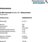 100 Stützscheiben DIN 988 Federstahl 4x8x1