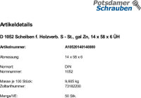50 Scheiben DIN 1052 Scheiben für Holzverbinder...