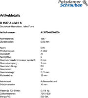 500 Edelstahl V4A Hutmuttern DIN 1587 A4 M6