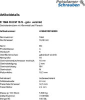 100 Sechskantmuttern EN 1664 Kl.8 M16 verzinkt Stahl
