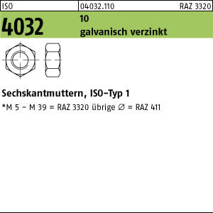 1000 Sechskantmuttern ISO 4032 Kl. 10 verzinkt M6