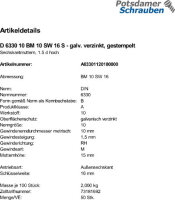 50 Sechskantmuttern DIN 6330 10 BM10 SW 16 verzinkt,...