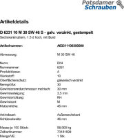 1 Sechskantmu. mit Bund DIN 6331 10 M30 SW 46 verzinkt,...