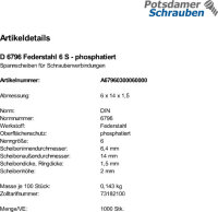 1000 Spannscheiben DIN 6796 Federstahl 6 phosphatiert