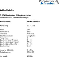 250 Spannscheiben DIN 6796 Federstahl 6 phosphatiert