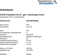 500 Zahnscheiben DIN 6797 gelb verzinkt Form A 6,4...