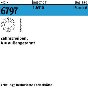 1000 Edelstahl Zahnscheiben DIN 6797 1.4310 Form A 6,4 Ã˜ M6