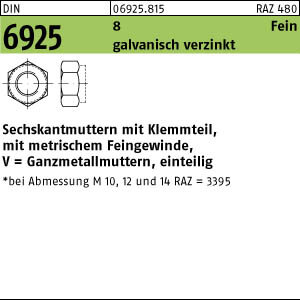 25 Sechskantmuttern DIN 6925 8 M8x1 verzinkt Stahl