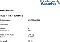 100 Edelstahl A5 Unterlegscheiben ISO 7093 -1 1.4571 200HV M5