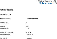 100 Edelstahl Scheiben ISO 7094 A2 5