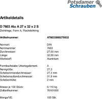 100 Aluminium Dichtringe DIN 7603 Form A 27x32x2