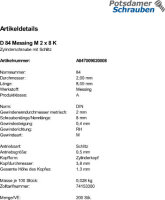 200 Schlitz Zylinderschrauben DIN 84 Messing M2x8