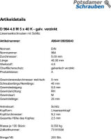 200 Schlitz Linsensenkschrauben DIN 964 4.8 verzinkt M5x40