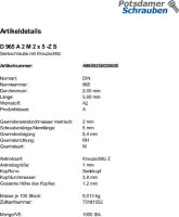 1000 Edelstahl V2A Kreuzschlitz Senkschrauben DIN 965 A2...