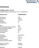 1000 Edelstahl V2A Kreuzschlitz Linsenschrauben DIN 7985...