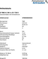 1000 Edelstahl V2A Linsenkopfschrauben DIN 7985 A2 TX M4x25