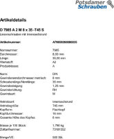 500 Edelstahl V2A Linsenkopfschrauben DIN 7985 A2 TX M8x35 TX 45