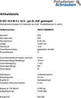 500 Sechskantschrauben DIN 933 10.9 verzinkt M6x16