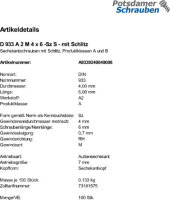 100 Edelstahl V2A Sechskantschrauben DIN 933 A2 M4x6 Schlitz
