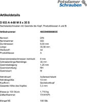100 Edelstahl V4A Sechskantschrauben DIN 933 A4 - 80 M8x35