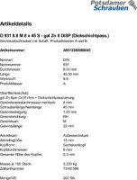 200 Sechskantschrauben DIN 931 8.8 M8x45 8 DiSP