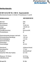 50 Sechskantschrauben DIN 931 8.8 U M10x120 feuerverzinkt...