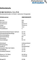 25 Feingewinde Sechskantschrauben DIN 960 10.9 M22x1,5x70