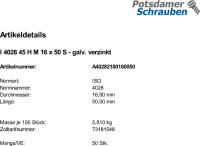 50 Inbus Gewindestifte ISO 4028 45H verzinkt M16x50
