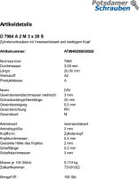 100 Edelstahl V2A Innensechskant Zylinderkopfschrauben niedrig DIN 7984 A2 M3x20