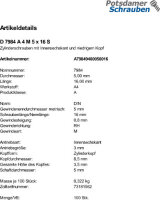 100 Edelstahl V4A Innensechskant Zylinderkopfschrauben niedrig DIN 7984 A4 M5x16