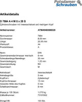 100 Edelstahl V4A Innensechskant Zylinderkopfschrauben niedrig DIN 7984 A4 M8x20