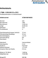 200 Innensechskant Linsenkopfschrauben ISO 7380 -1 10.9 schwarz M10x25