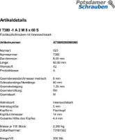 200 Edelstahl V2A Innensechskant Linsenkopfschrauben ISO 7380 -1 A2 M8x60