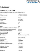 100 Edelstahl V2A Linsenkopf Blechschrauben DIN 7981 A2 6,3x80 -C-H