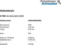 100 Edelstahl V4A Linsenkopf Blechschrauben DIN 7981 A4 3,5x6,5 -C-H