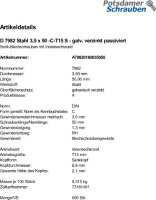 500 Senkkopf Torx Blechschrauben DIN 7982 verzinkt 3,5x50...