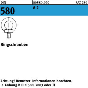 1 Edelstahl Ringschrauben (wie M8) DIN 580 A2 M6