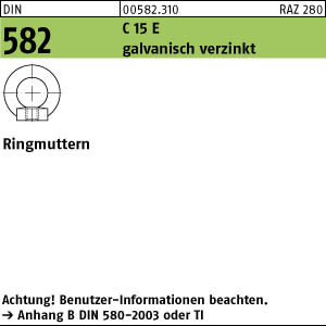 25 Ringmuttern DIN 582 C15E verzinkt M10