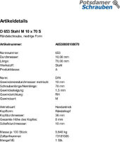 1 Rändelschrauben DIN 653 Stahl M10x70