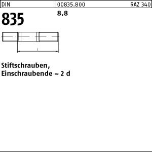 100 Stiftschrauben DIN 835 8.8 M8x40 Stahl