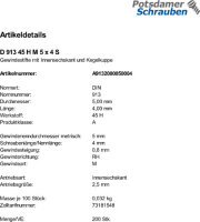 1000 Inbus Gewindestifte DIN 913 45H schwarz M5x4