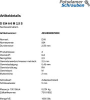 1000 Sechskantmuttern DIN 934 Kl. 6-8 M2,5