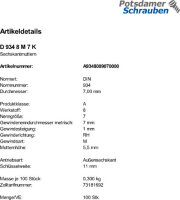 100 Sechskantmuttern DIN 934 Kl. 8 M7