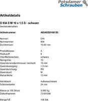 100 Feingewinde Sechskantmuttern  DIN 934 Kl. 8 schwarz...
